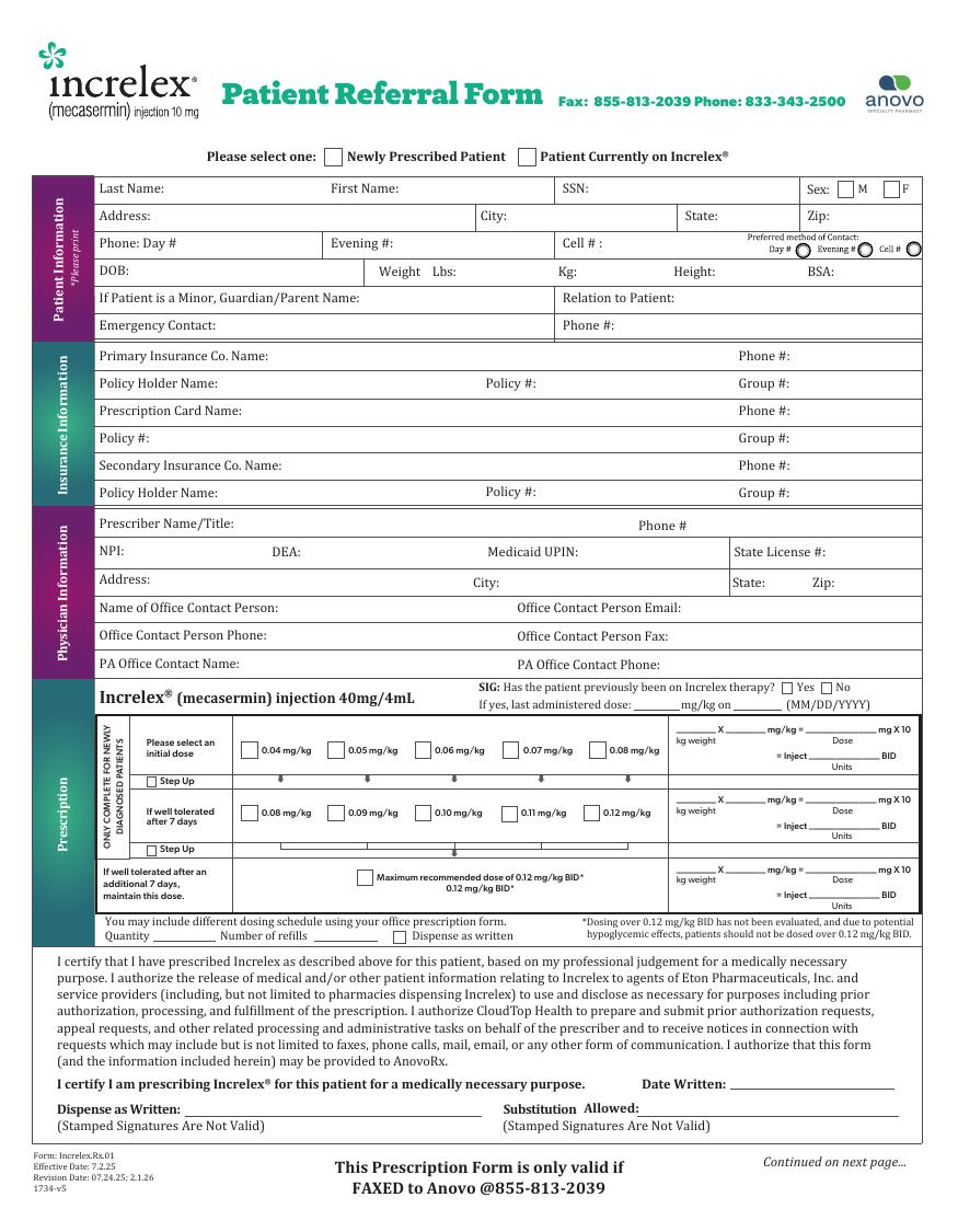 Increlex Referral Form referral form preview